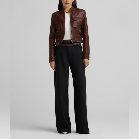 ST JOHN COLLECTION STRAIGHT KNIT PANT pleated pockets quietluxury dark academia - Picture 1 of 11